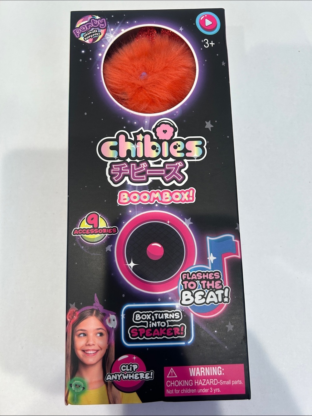 Chibies Boombox Plush Accessory clip on Red Orange Fur light up toy new in box
